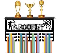 CREATCABIN Archery Medal Holder Black Trophy Shelf Metal Iron Sports Wall Mount Hold 60+ Medals Awards Ribbons Organizer Display Hanger Rack with 12 Hooks for Archer Athletes 15.8 x 7.9 x 3.9 Inch