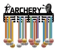 CREATCABIN Archery Medal Holder Metal Award Hanger Sports Competition Awards Ribbons Organizer Black Metal Mount Decor Rack Frame for Wall Hanging 60+ Medals Players Athletes Baseball 15.7x5.9Inch