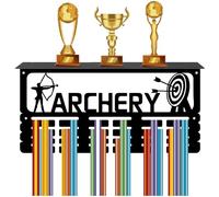 CREATCABIN Archery Medal Holder Trophy Shelf Medal Hanger Display with Shelf Stand Sports 4 Rows Wall Mount Hold 70+ Medals for Men Gymnastics Soccer Running Swimming Awards Rack 15.7 x 7.9 Inch