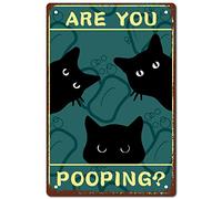 CREATCABIN Are You Pooping Metal Tin Sign Black Cat Bathroom Iron Sign Posters Retro Vintage Waterproof for Restroom Toilet Wall House Home Cafes Bar Pub Gift Plaque Decor 8x12Inch