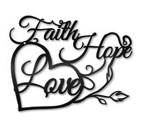 CREATCABIN Art Word Wall Decor Heart Vintage Metal Hanging Faith Hope Love Wall Sculpture Black Modern Simple Ornaments Accessories for Living Room Bedroom Outdoor Rustic Courtyard 11.8inx9.2in