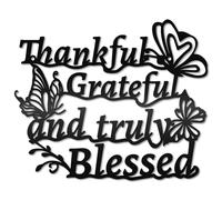 CREATCABIN Art Word Wall Sign Decor Black Metal Hanging Wall Home Decoration with Butterflies Thankful Grateful and Truly Blessed Iron Word Sculpture for Bedroom Living Room Kitchen 11.8x9.8in