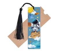 CREATCABIN Astronaut Bookmarks Space Book Marks Rectangle Acrylic Page Marker Tag with Tassel Star Cloud Planet Printed for Graduation Birthday Christmas Reader Book Lover Reading Gifts 1.3x4.6 Inch