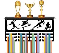 CREATCABIN Athletics Medal Holder Sport Medal Rack Wall Mounted 70+ Medals Awards Organizer 3 Lines Separate Hooks Ribbons Hanging Display for Athletes Competition Winners Gift 15.7x7.9in