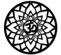 CREATCABIN Aum Lotus Wooden Wall Decor Laser Cut Wood Sign Art Crystal Grid Sacred Geometry Spiritual Round Basswood Decorative Hanging for Door Yoga Studio Home Diy Black 11.8x11.8Inch