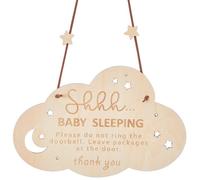 CREATCABIN Baby Sleeping Sign for Front Door Wooden Rustic Door Sign Do Not Ring Doorbell Sign Baby Room Door Hanger with Rope Cloud Hanging Home Decorations for New Parents Gifts 8.7x5.5Inch