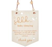 CREATCABIN Baby Sleeping Wooden Sign Door Hanger Sign Rustic Wooden Hanging Sign with Hemp Rope Rectangle Do Not Disturb Door Decor for Front Door Decorative Wood Sign for New Parents Gifts 6x8Inch