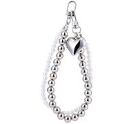 CREATCABIN Bag Charms White Pearl Silver Bead Heart Bag Charms Layered Pearl Silver Satchel Ornament Purse Accessory or Women Handbags Backpack Phone Decorative Accessories Birthday Gift 6.29 Inch