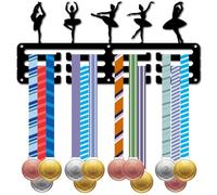CREATCABIN Ballet Medals Hanger Display Medals Holder Rack Black Metal Small Shelf Hanger Organizer Dance Medal Stand Frame Wall Mounted with 3-Line Hanging for Over 30 Medals Award Ribbon 11.4x5Inch