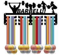 CREATCABIN Barbell Powerlifting Medal Holder Medal Hanger Display Rack Weightlifting Sports Metal Hanging Athlete Awards Iron Wall Mount Decor over 60 Medals for Competition Ribbon Medals 11.4x5.1Inch