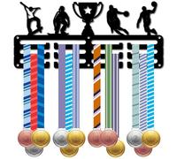 CREATCABIN Basketball Skateboarding Sports Medal Holder Wall Mount Iron Frame Decor Awards Storage Hanger 3 Lines Hooks for Athletes Competition Winners 60+ Medals Ribbons Organizer 11.4x5.1in
