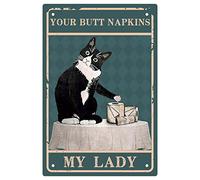 CREATCABIN Bathroom Black Cat Metal Tin Sign Iron Sign Posters Your Napkins My Lady Art Print Retro Vintage Waterproof for Restroom Toilet Wall House Home Cafes Bar Gift Plaque Decor 8x12Inch