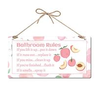 CREATCABIN Bathroom Hanging Signs Plaques Funny Bathroom Rules Pink Peach Fruit Wall Art Sign Water Proof Home Decor Accessory Door Craft Artwork Gifts 11.8x6inch, PVC