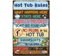 CREATCABIN Bathroom Metal Tin Sign Vintage Retro Hot Tub Rules Wall Mounted Decor Art Mural Hanging Iron Painting for Home Bar Garden Pub Kitchen Living Room Office Garage Poster Christmas 12x8 Inch