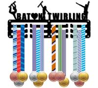 CREATCABIN Baton Twirling Medal Hanger Medal Holder Wall Mounted Frame Shelf Sports Gymnastics Medals Organizer Hooks Rack Gift for Gymnast Athlete Race Winner Medalist Women 11.4x5.1 Inch Black