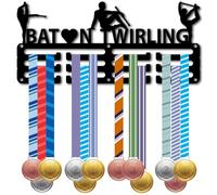 CREATCABIN Baton Twirling Medal Holder Award Medal Hanger Display Small Black Metal Dance Sports Ribbon Organizer Hook Storage Rack for Wall Mount Hold up 40 Awards Dancer Athletes 11.4 x 5.1 Inch