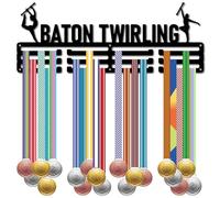 CREATCABIN Baton Twirling Medal Holder Medal Display Hanger Rack Medal Wall Mount Frame Shelf Sports Gymnastics Hanger Black Wall Decor Medal Organizer Rack for Success Celebration Ribbon 15.7 x 6Inch