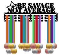 CREATCABIN Be Savage Not Average Medal Hanger Display Medal Holder Sports Medal Rack Frame Iron Decor Hanging Medals for Wall Mount Race Running Gymnastics Swimming Awards Ribbons 15.7 x 5.9Inch Black