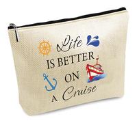 CREATCABIN Beach Make Up Bags Travel Toiletry Bag Cosmetic Bag Storage Organizer Pouch Purse Large Capacity Portable Washable with Zipper for Vacation Beach Swimming Pool Gift Women 10x7 Inch Cruise