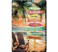 CREATCABIN Beach Metal Tin Sign Retro Metal Wall Decor Inspirational Quotes Vintage Plaques Gallery Wall Signs Retro Poster Home Decor Hanging Decoration for Yard Garden Home Indoor Outdoor 12x8 Inch