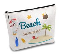 CREATCABIN Beach Survival Kit Canvas Makeup Bags Cosmetic Bag Multi Purpose Pen Case with Metal Zipper Toiletry Travel Bag Case Purse Pouches Portable for Fans Birthday Women Her Gifts 10x7Inch