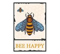 CREATCABIN Bee Happy Metal Tin Signs Retro Vintage Funny Wall Art Mural Hanging Iron Painting for Home Garden Bar Pub Kitchen Living Room Office Plaque 8x12inch