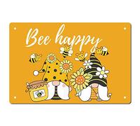 CREATCABIN Bee Happy Metal Tin Signs Vintage Iron Painting Retro Dwarfs Tin Sign Garden Wall Art Plaque Poster for Home Kitchen Wall Bar Coffee Shop Decoration Halloween Christmas Decor 12 x 8 Inch