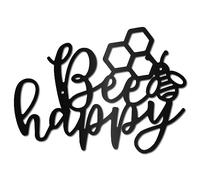 CREATCABIN Bee Happy Metal Wall Art Decor Wall Sculpture Hanging Decoration Sign Iron Outline Wall Art Black Rustic Decor Ornament Wall for Garden Indoor Outside Living Room Home Office 12 x 8.7Inch
