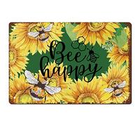 CREATCABIN Bee Happy Retro Metal Tin Sign Vintage Rustic Wall Art Decor House Plaque Poster for Home Farm Garden Kitchen Coffee Office Garage Decoration 12 x 8 Inch