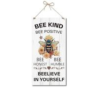 CREATCABIN Bee Kind Signs Wood Animal Wall Decor Wooden Rectangle Inspirational Bees Positive Honest Humble Hanging Sign with Jute Twine for Home Living Room Classroom Bathroom Farmhouse 6 x 12 Inch