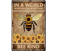 CREATCABIN Bee Metal Tin Sign Garden Metal Poster Inspirational Quotes Bee Kind Vintage Plaques Gallery Wall Signs Retro Poster Hanging Decoration for Home Office Garden Indoor Outdoor 12x8 Inch