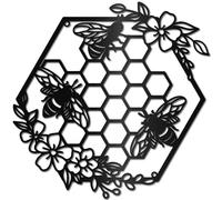 CREATCABIN Bee Metal Wall Decor Honey Comb Bees Farmhouse Wall Art Rustic Black Wall Hanging Sculpture Iron Signs Decor Ornament for Home Garden Balcony Living Room Bedroom Indoor Outdoor 11.2Inch