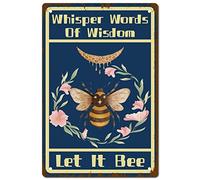 CREATCABIN Bee Tin Sign Flowers Signs Vintage Metal Wall Art Garden House Plaque Artwork for Home Bathroom Toilet Kitchen Cafe Halloween Christmas Decor 8 x 12Inch- Whisper Words Of Wisdom Let It Bee