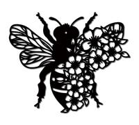 CREATCABIN Bee Wall Art Decor Metal Silhouette Sign Black Metal Iron Bohemian Rustic Animal Arts Decoration Cutout Hanging Silhouettes Ornament for Home Office Living Room Garden 11.8 x 9.8 Inch