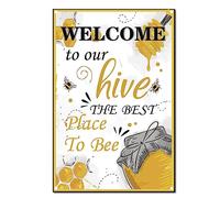 CREATCABIN Bees Metal Tin Sign Poster Vintage Retro Wall Art Decor Hanging Iron Painting Plaque for Home Kitchen Bathroom Living Room Decorations 8 x 12 Inch-Welcome To Our Hive The Best Place To Bee