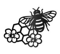CREATCABIN Bees Metal Wall Art Decor Black Honey Wall Hanging Ornament Iron Wire Wall Art Flower Sculpture Decoration Sign Minimalist Wall Decor for Farmhouse Garden Bedroom Office Home 12 x 9Inch