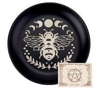 CREATCABIN Bees Phase Moon Ritual Plate Altar Flat Bowl Round Tray Prayer Offering Bowl Dish Candle Holder with Divination Card Jewelry Dish for Smudging Incense Burner Meditation Tarot 5.55Inch
