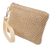CREATCABIN Beige Straw Woven Cosmetic Pouch Bohemian Beach Straw Purses Portable Vacation Travel Storage Clutch Bags for Outdoor Camping Toiletry Makeup Tools Organiser Hawaii Zipper Handbags 8.3x6in