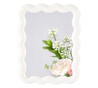 CREATCABIN Beige Wave-Shaped Desk Vanity Makeup Mirror Portable Folding Travel Make Up Mirror Rectangle Vanity Mirror for Standing Hanging Bedroom Bathroom Home Decoration Mirror Women 17.2x13.6x1.5cm