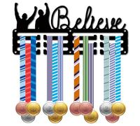 CREATCABIN Believe Medal Holder Medal Hanger Display Rack Sports Metal Hanging Awards Iron Small Mount Decor for Wall Home Race Running Swimming Soccer Football Medalist Black 11.4 x 5.1 Inch