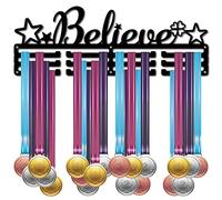 CREATCABIN Believe Medal Holder Start Four Leaf Clover Awards Display Stand Wall Rack Mount Hanger Decor Stainless Steel Metal Hanging for Home Badge Medalist 60 Medals Sports Games 15.7 x 5.6 Inch