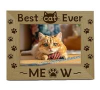 CREATCABIN Best Cat Ever Meow Picture Frame Pet Paws Wood Photo Frames Engraved Display Wooden Tabletop Postcard Frame for Hanging Wall Gallery Birthday Christmas Home Gifts Desk Decor 4 x 6 Inch