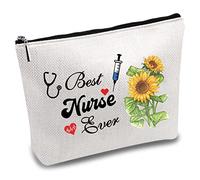 CREATCABIN Best Nurse Ever Canvas Makeup Bags Cosmetic Bag Multi-Purpose Pen Case with Zipper Travel Toiletry Bag for Keys Headset Lipstick Card Women Pencil Case Gift Thanksgiving 10 x 7inch
