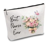 CREATCABIN Best Nurse Ever Makeup Bags for Nursing Travel Watercolor Cosmetic Bag with Zipper Pouch Tool Multi Purpose Case Toiletry Flowers Packing Purse for Practitioner Women Nurses Gifts 10x7Inch