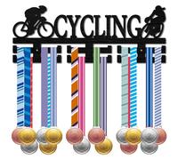 CREATCABIN Bicycles Medal Holder Cycling Medal Hangers Display Wooden Rack Wall Mounted Hook Frame 30+ Cycling Competition Medal Winner Sports Gift for Friends Men Birthday Christmas 15.7x5.9inch