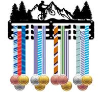 CREATCABIN Bike Medal Holder Sport Medal Hanger Small Medal Rack Display Mountain Forest Wall Mounted Frame Hook for Hanging 40+ Medals Ribbons Bicycle Riding Athletes Medalist Black 11.4x5.1Inch