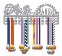 CREATCABIN Bike Medal Holder Sports Medal Hanger Display Metal Hanging Athlete Awards Iron Wall Mount Decor over 60+ Medals for Riding Running Swimming Race Silver 15.7x5.9 Inch-Blood Sweat and Gears