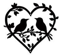 CREATCABIN Bird on Branch Metal Wall Art Love Heart Wall Decor Birds Botanical Leaves Signs Silhouette Hanging Wall Sculptures Ornament for Indoor Outdoor Home Garden Living Room Decor 11.8 x 10.8Inch