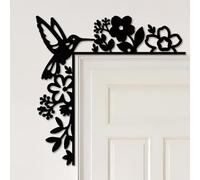 CREATCABIN Birds Door Corner Flower Door Topper Metal Black Spring Floral Double Sided Wall Silhouette Art Corner Sign Hanging Ornament for Indoor Outdoor Window Mirror Frame Decor 9.84 x 9.84 inch