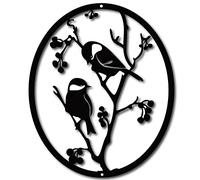 CREATCABIN Birds on Oval Round Metal Wall Decor Tree Art Metal Bird Garden Wall Art Signs Black Hanging for Christmas Halloween Home Decoration Indoor Outdoor Garden Aesthetic Bedroom 10x12inch